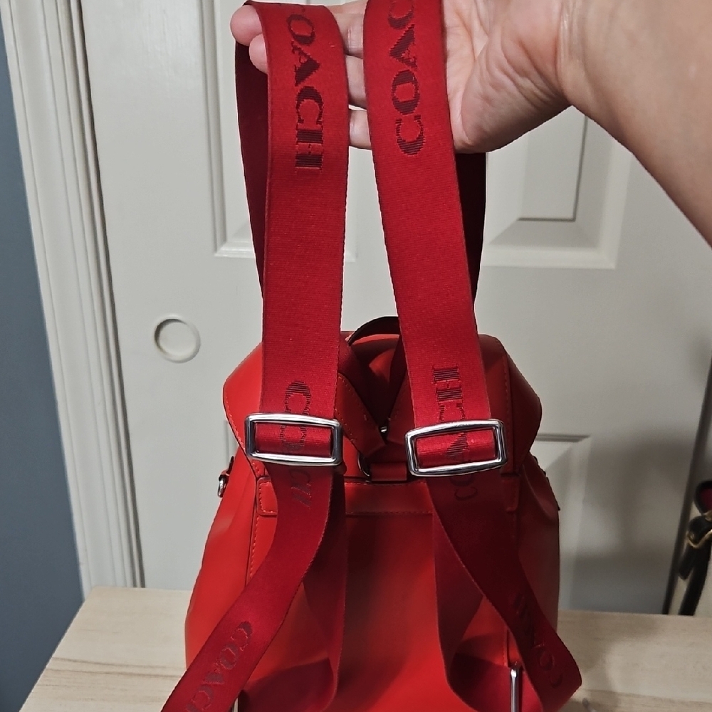 Coach Red Leather Drawstring Backpack - image 3